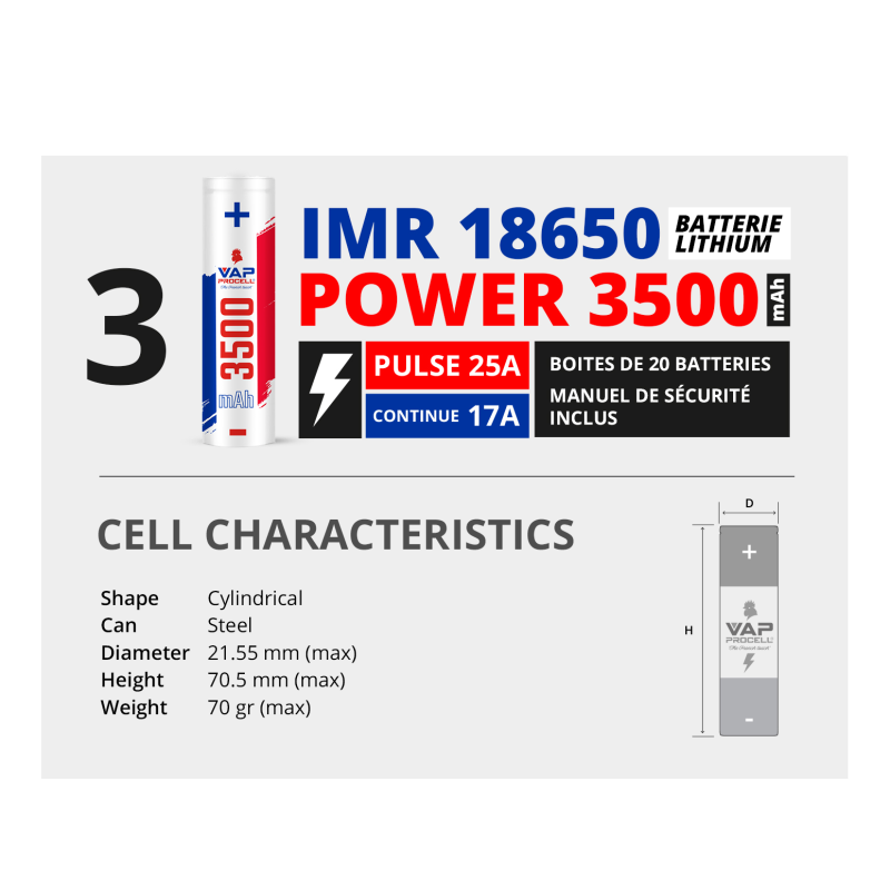 Accu IMR 18650 Power 3500 mAh Vap Procell Vapitex Maroc